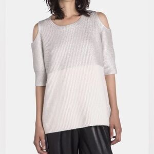 Zoe Jordan Dias Cold-Shoulder Metallic Knit Sweater in Beige and Cream Size M/L